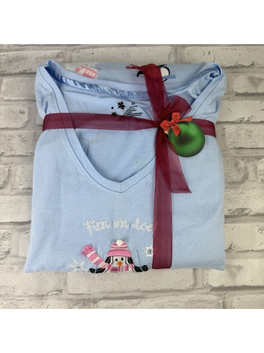 Secret Treasures Pajama Set 3X Blue Penguin Festive Holiday Winter Sleepwear NEW